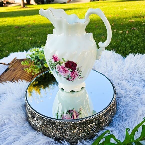 New VTG Formalities By Baum Bros Victorian Rose Detail Classic Ceramic Pitcher. - Picture 7 of 15